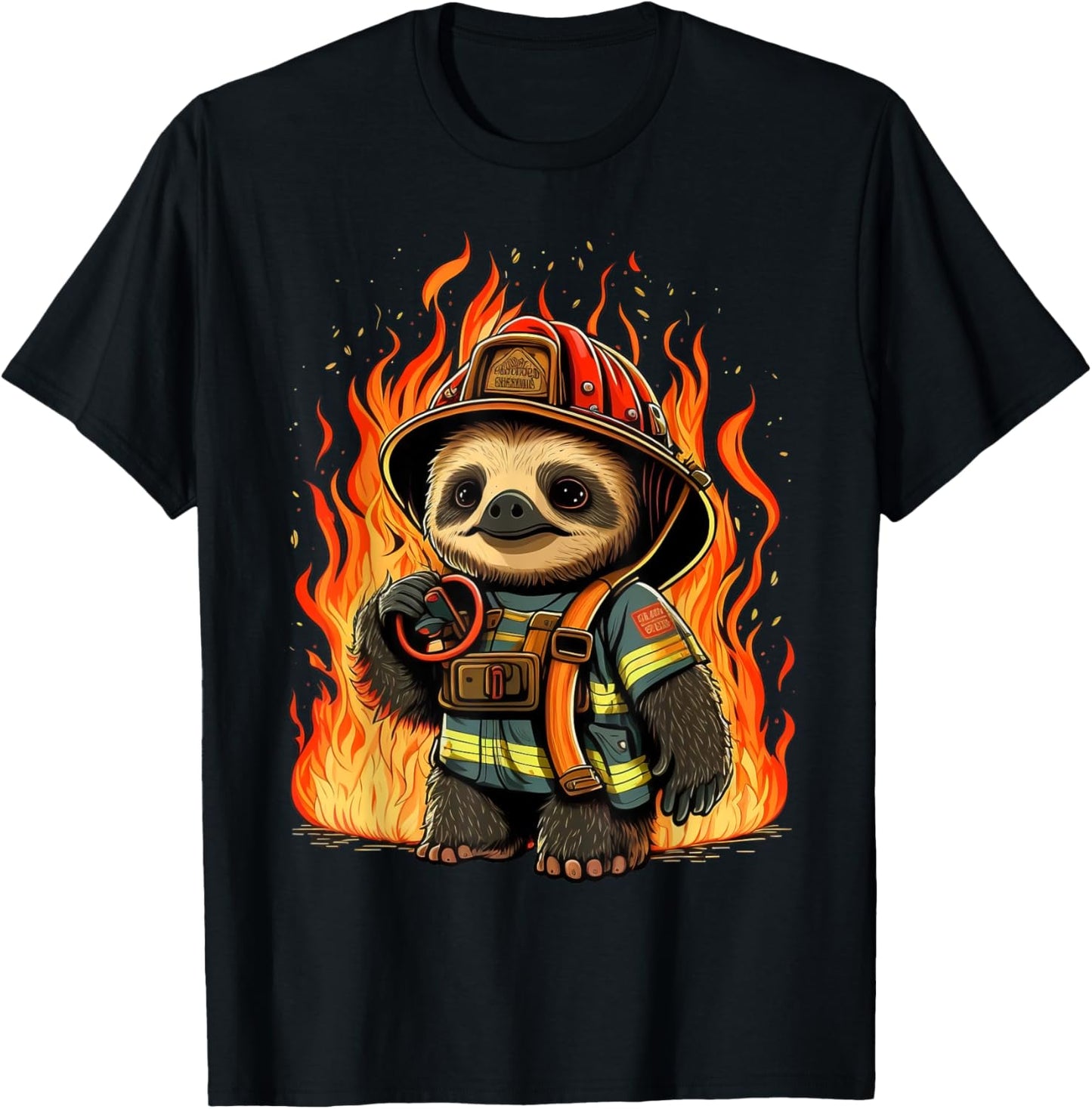 Sloth Fireman on Firefighter Sloth T-Shirt - T-Shirt | Black