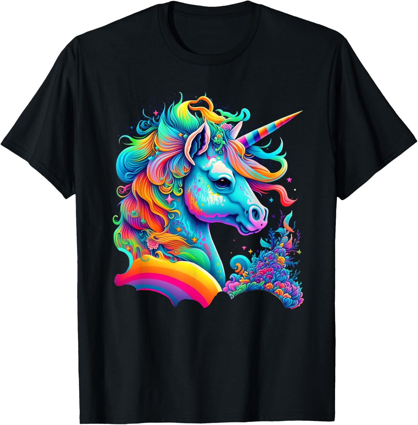 Colorful Rainbow Unicorn Graphic T-Shirt - T-Shirt | Black