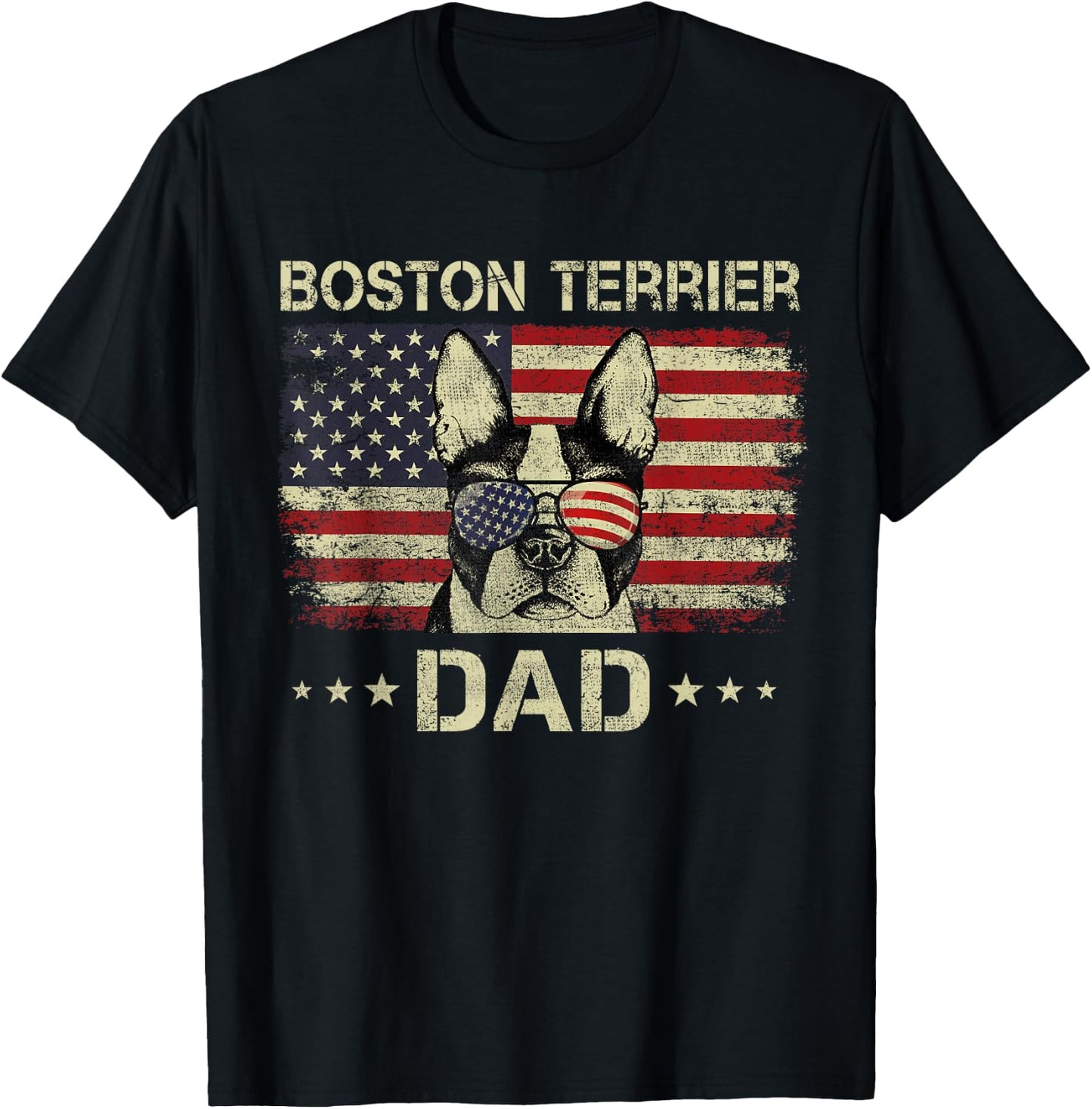 Boston Terrier Dad Dog Lovers American Flag 4th Of July Men T-Shirt - T-Shirt | Black