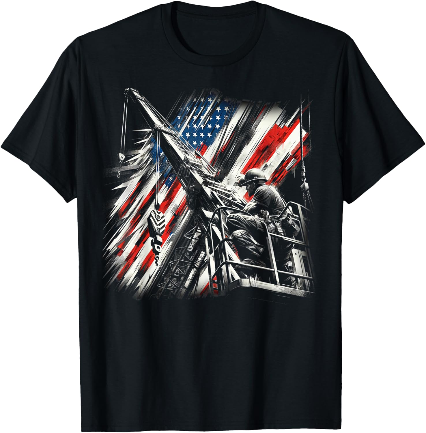 crane operator American Flag, crane operator T-Shirt - T-Shirt | Black