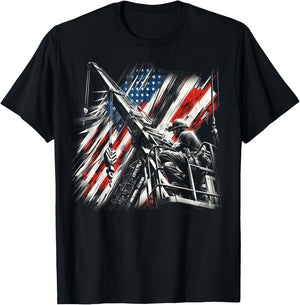 crane operator American Flag, crane operator T-Shirt - T-Shirt | Black