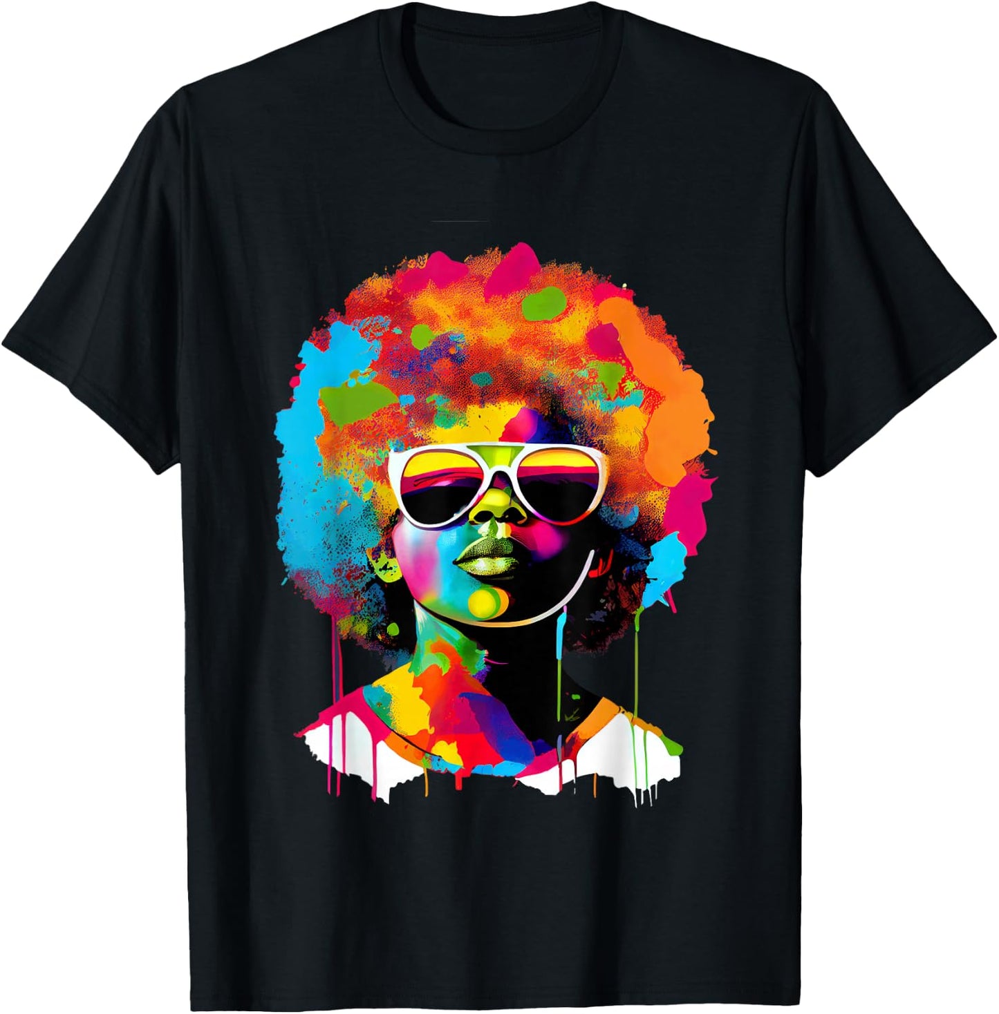 Young Black King Afro Melanin Boy Paint Dripping Colorful T-Shirt - T-Shirt | Black