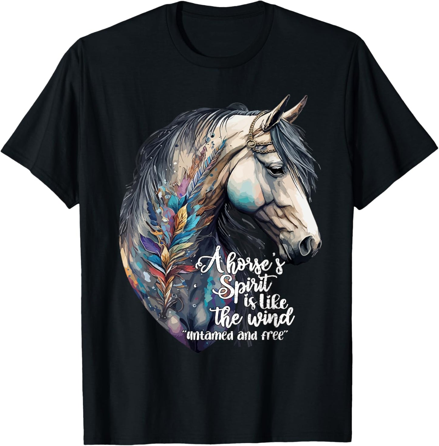 Just a girl who loves horses Co. Women's Black Bohemian Horse Portrait Horseback Riding T-Shirt - T-Shirt | Black