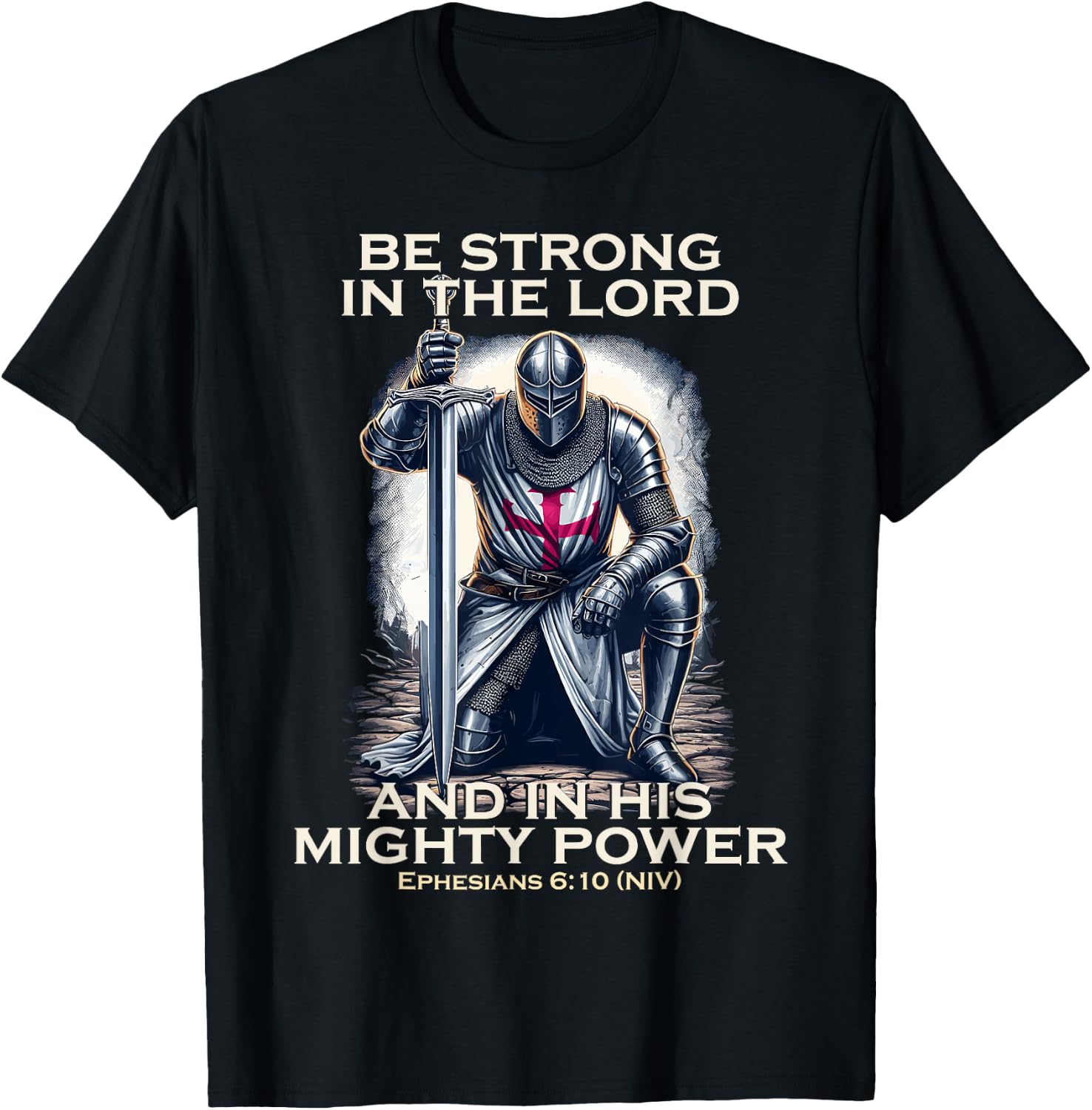 Templar Praying Knight Christian Bible Verse Saying Lord T-Shirt - T-Shirt | Black