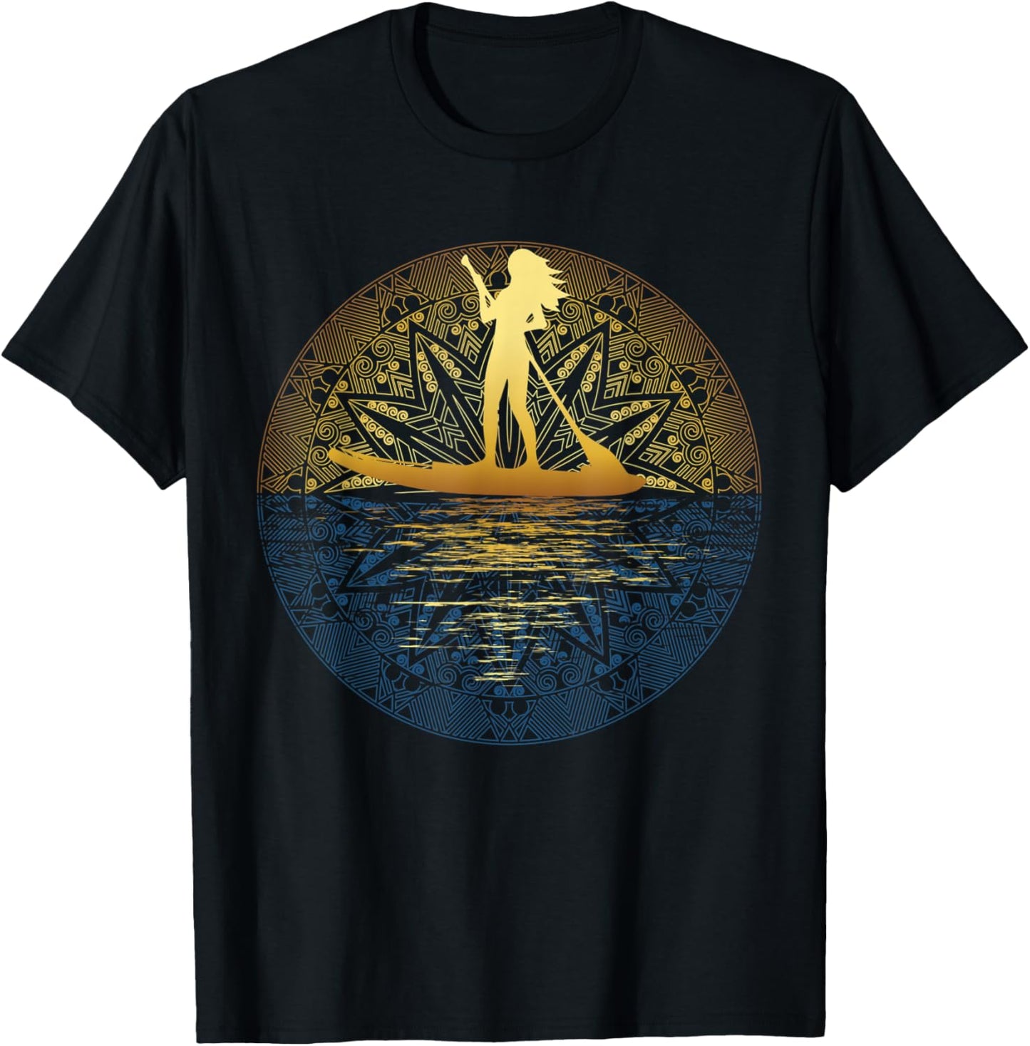 Paddleboard SUP Girl Mandala Reflected Stand Up Paddle Board T-Shirt - T-Shirt | Black