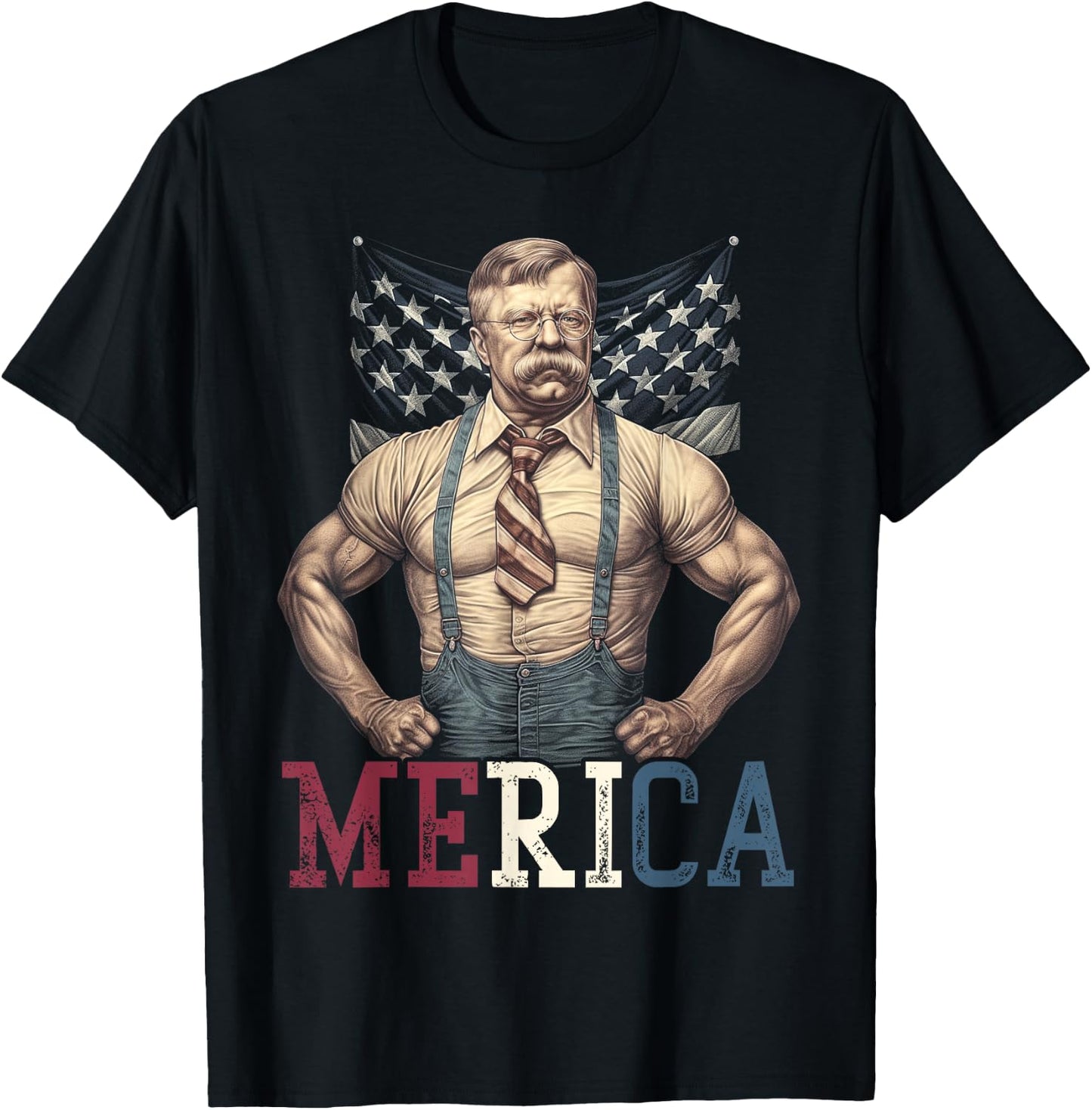USA 4th of July, Teddy Roosevelt Funny Workout Muscles T-Shirt - T-Shirt | Black