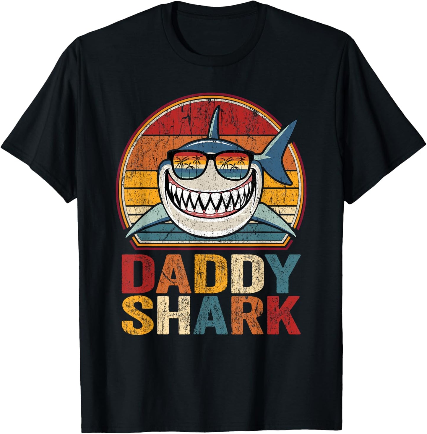 Daddy Shark Retro Shark Shirt Pajamas Gifts for Dad Dad T-Shirt - T-Shirt | Black
