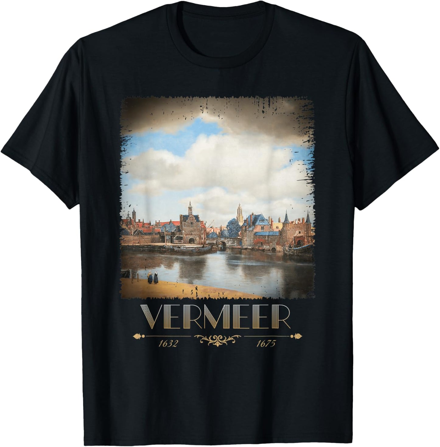 Jan Vermeer View of Delft Baroque Painting Cool Art T-Shirt - T-Shirt | Black