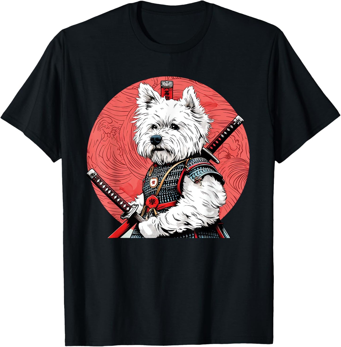 West Highland White Terrier Samurai Funny Dog Warrior Men Women Kids T-Shirt - T-Shirt | Black