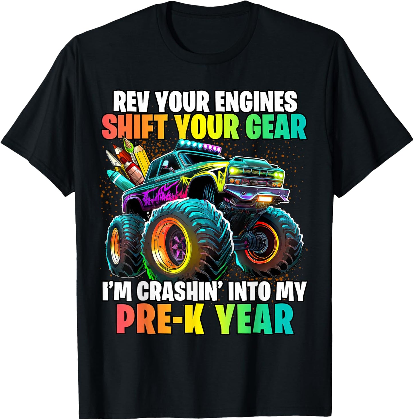 Back to School Pre-K Monster Truck First Day School Boys T-Shirt - T-Shirt | Black