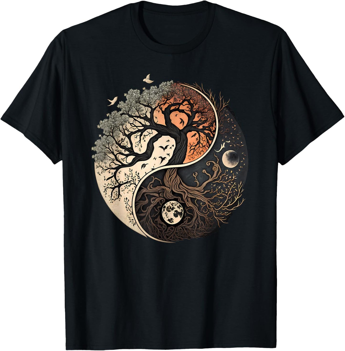 Harmonious Tree of Life Yin Yang Black - Classic Fit, Adult, Polyester/Cotton, Yoga T-Shirt - T-Shirt | Black
