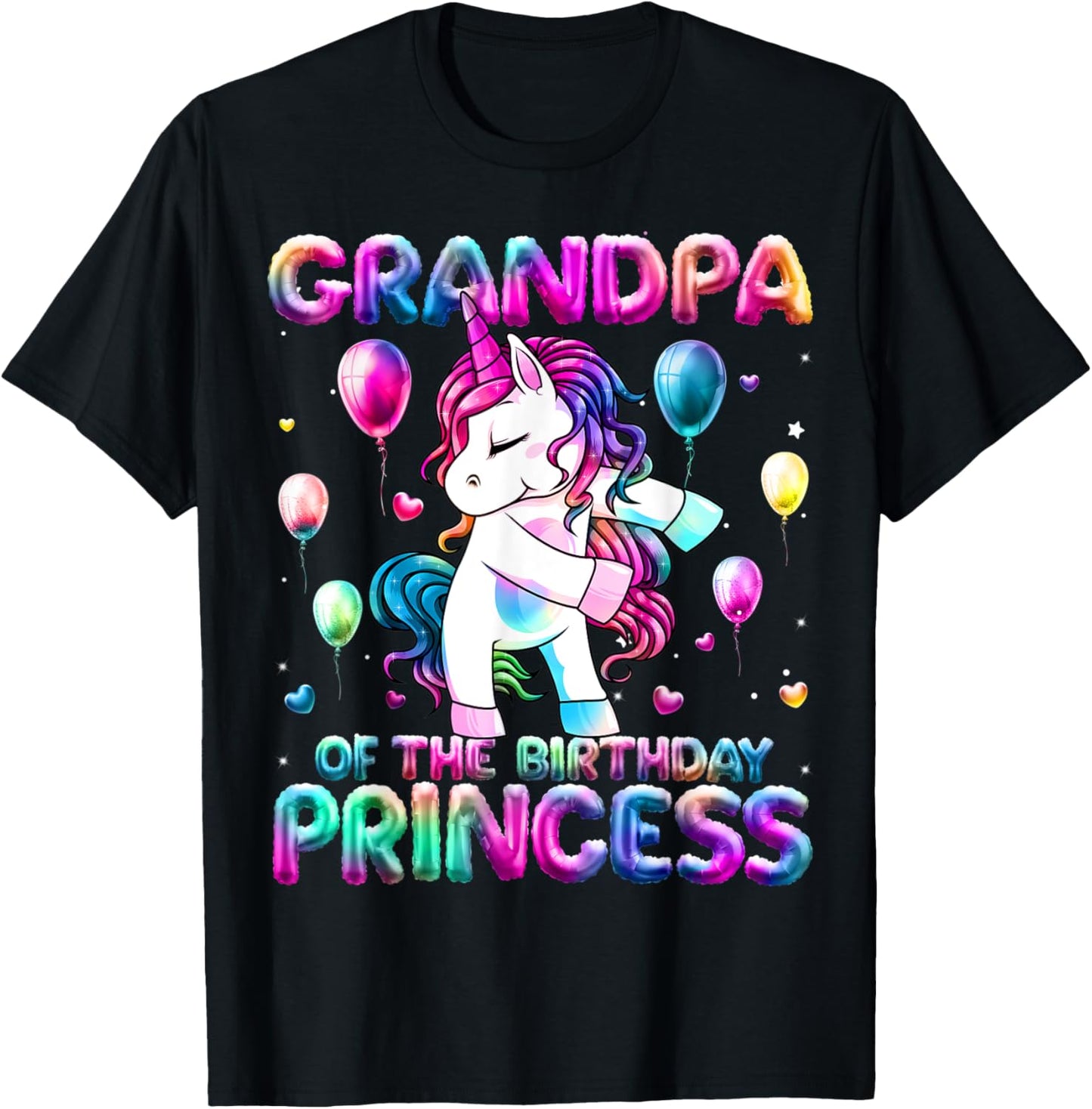 Grandpa of the Birthday Princess Girl Flossing Unicorn Papa T-Shirt - T-Shirt | Black