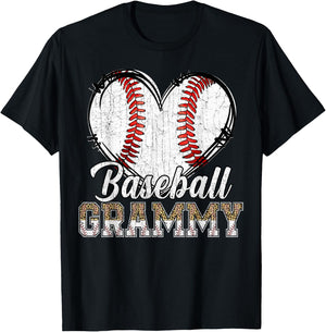 Softball Baseball Grammy Heart Leopard Print Mother's Day T-Shirt - T-Shirt | Black
