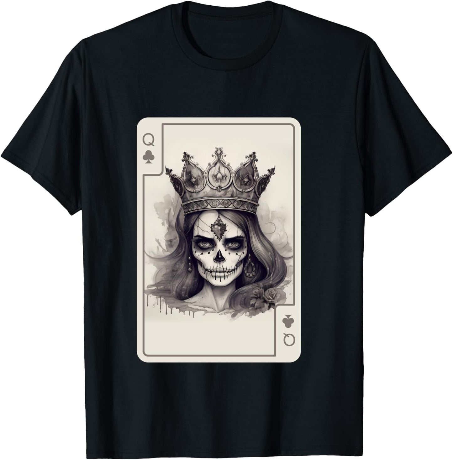 Gothic Poker Card Game Creepy Queens Skull Queen of Spades T-Shirt - T-Shirt | Black