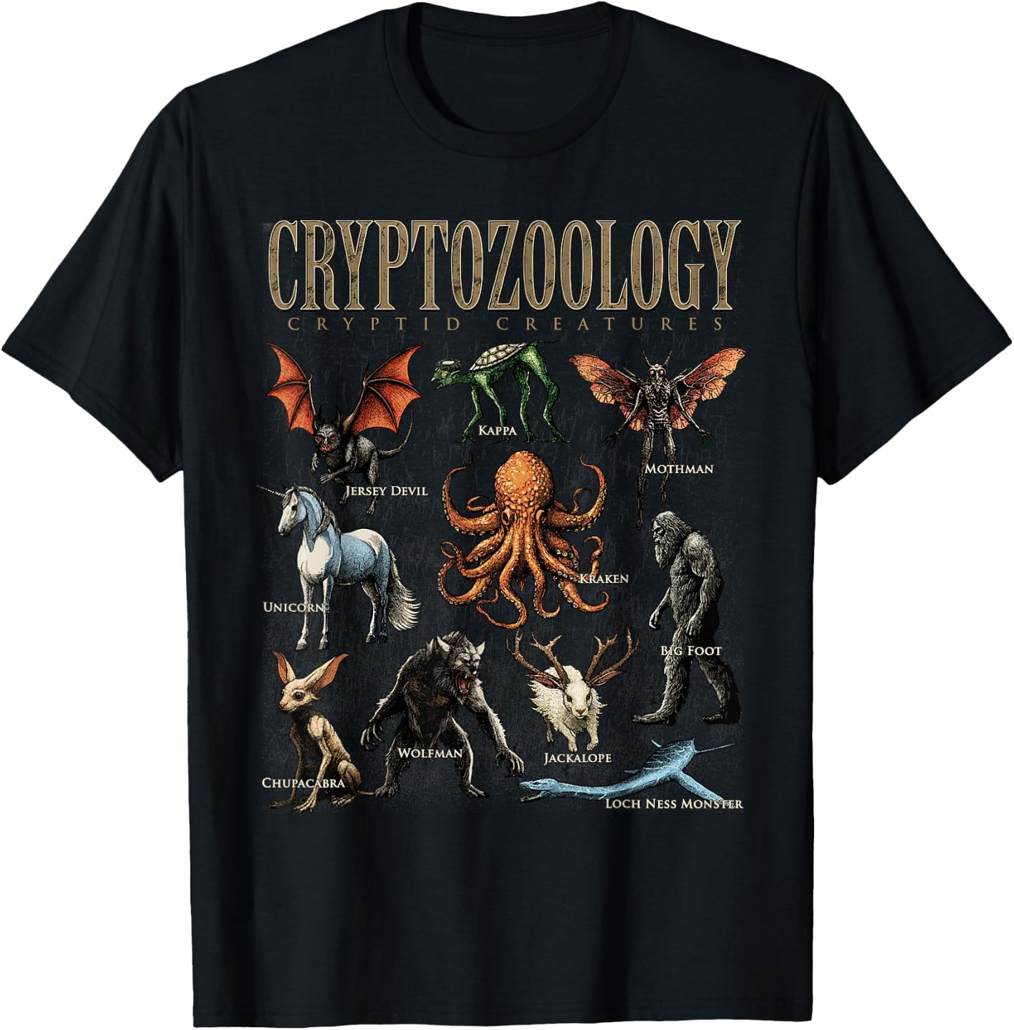 Cryptozoology Folklore Mythical Cryptid Creatures Monster T-Shirt - T-Shirt | Black