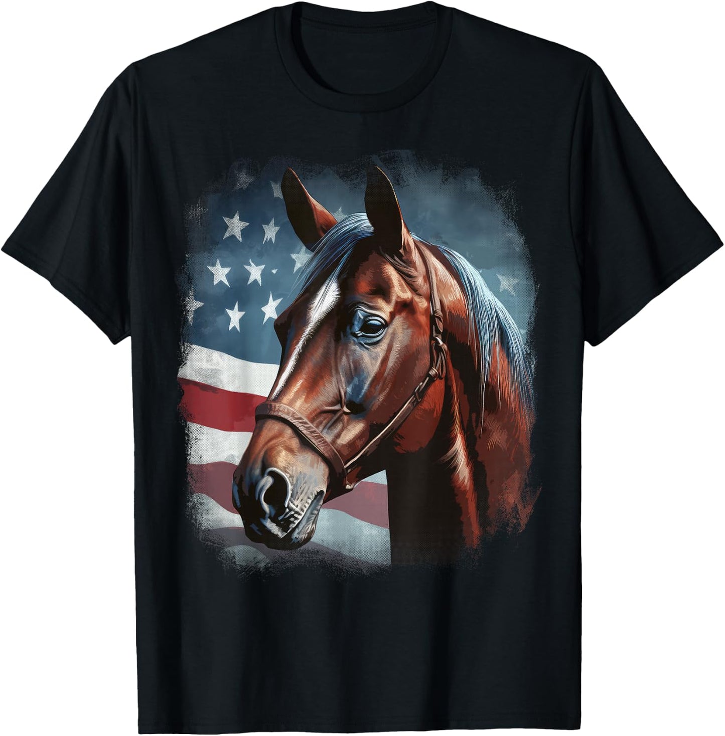 Patriotic Horse American Flag Horseback Riding Western Farm T-Shirt - T-Shirt | Black