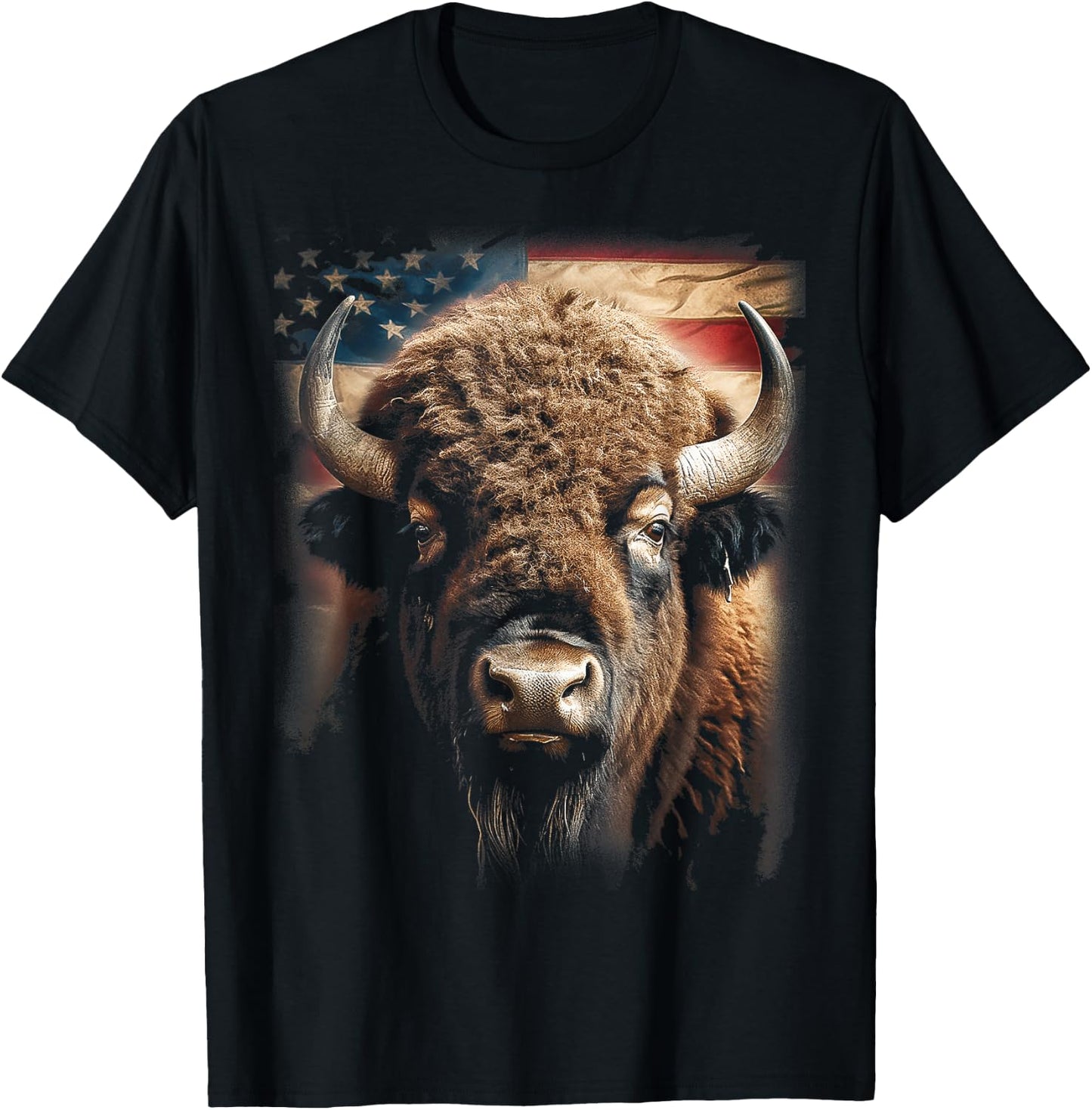 Western Buffalo American Bison USA Buffalo American flag Women Kids Men T-Shirt - T-Shirt | Black