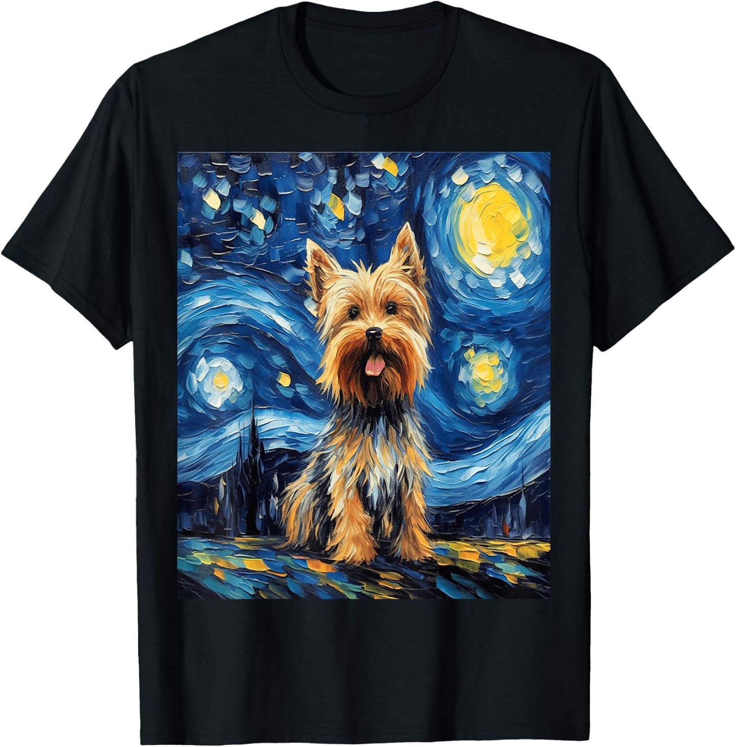 Funny dog art painting dog Lover Starry Night dog Van Gogh T-Shirt - T-Shirt | Black
