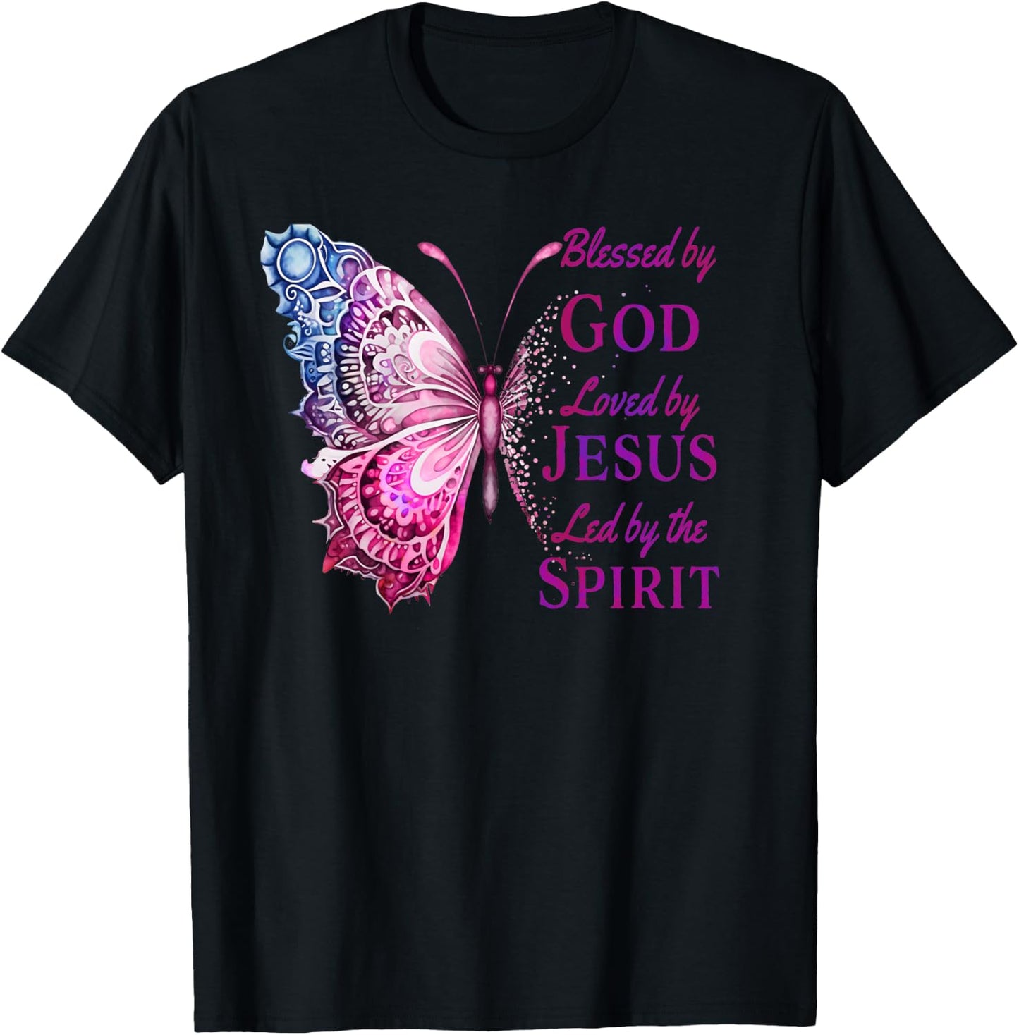 Blessed by God Loved by Jesus Pink Butterfly Christian T-Shirt - T-Shirt | Black