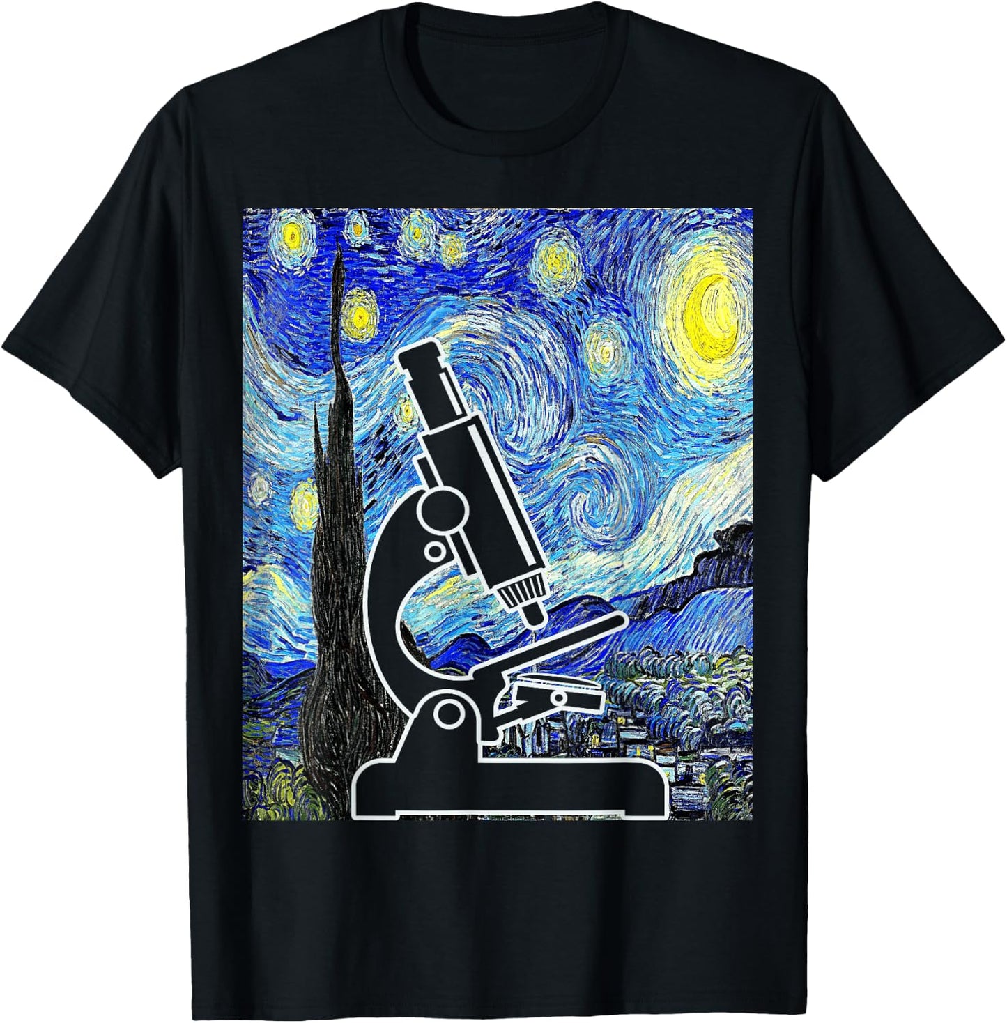 Microscope Starry Night Lab Scientist Lab Tech Biologist T-Shirt - T-Shirt | Black