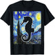 Seahorse Starry Night Seahorse Lover Aquarist Painting T-Shirt - T-Shirt | Black