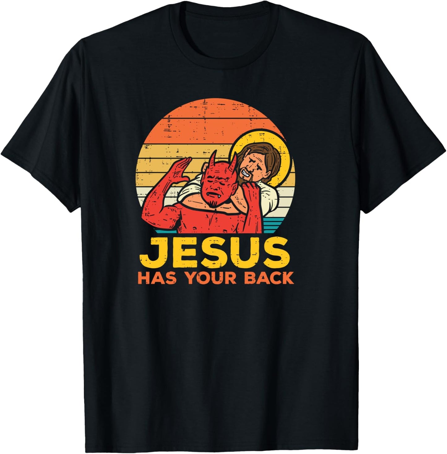 Jesus Has Your Back Jiu Jitsu Retro Christian Men Women Kids T-Shirt - T-Shirt | Black
