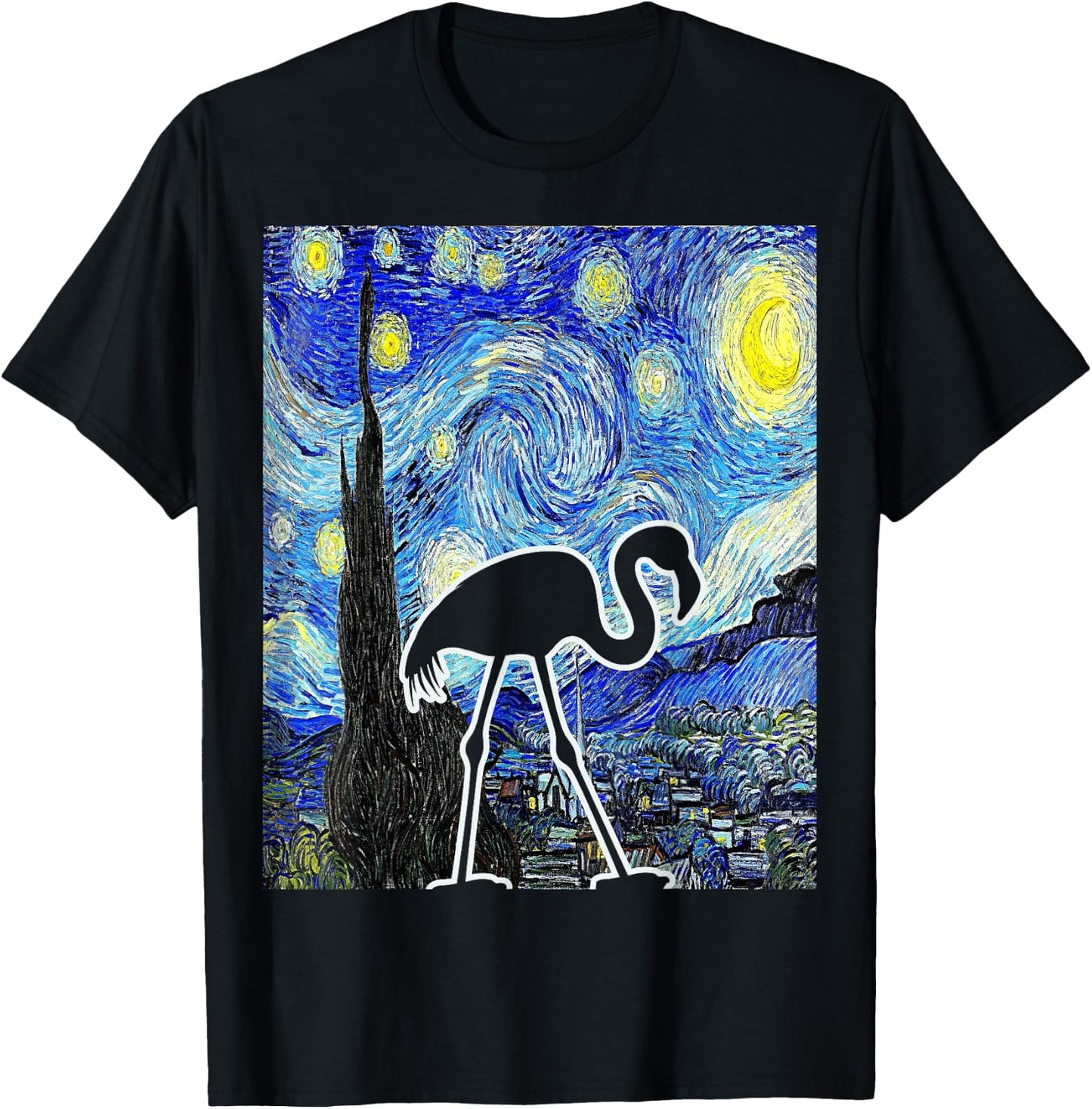 Flamingo Starry Night Flamingo Lover Van Gogh Flamingo Bird T-Shirt - T-Shirt | Black