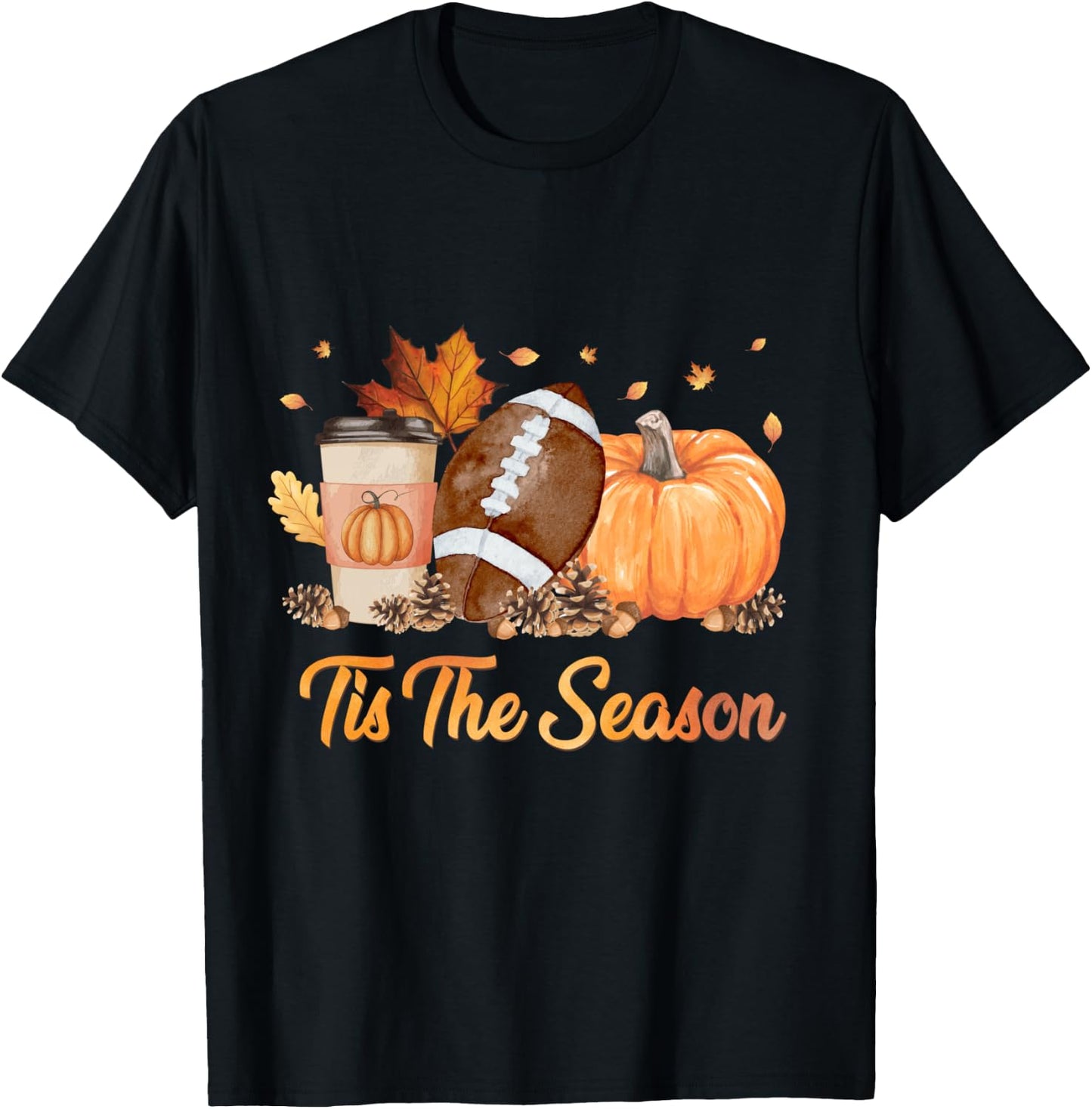 Tis The Season Football Fall Season Football Pumpkin Spice T-Shirt - T-Shirt | Black