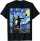 Volleyball Starry Night Volleyball Player Van Gogh Painting T-Shirt - T-Shirt | Black