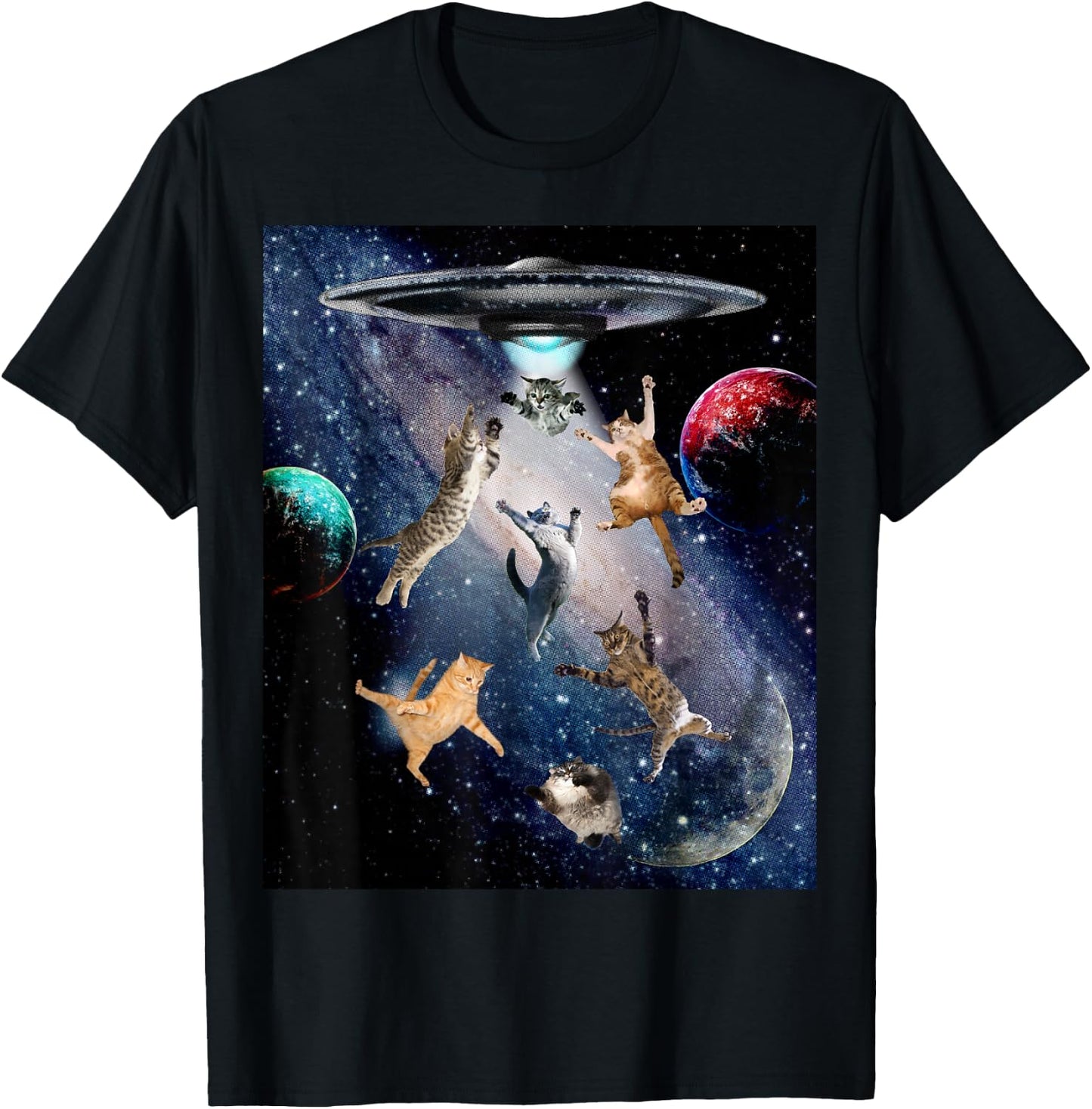 UFO Cats for Adults Galaxy Cats Cute Cat Lover T-Shirt - T-Shirt | Black