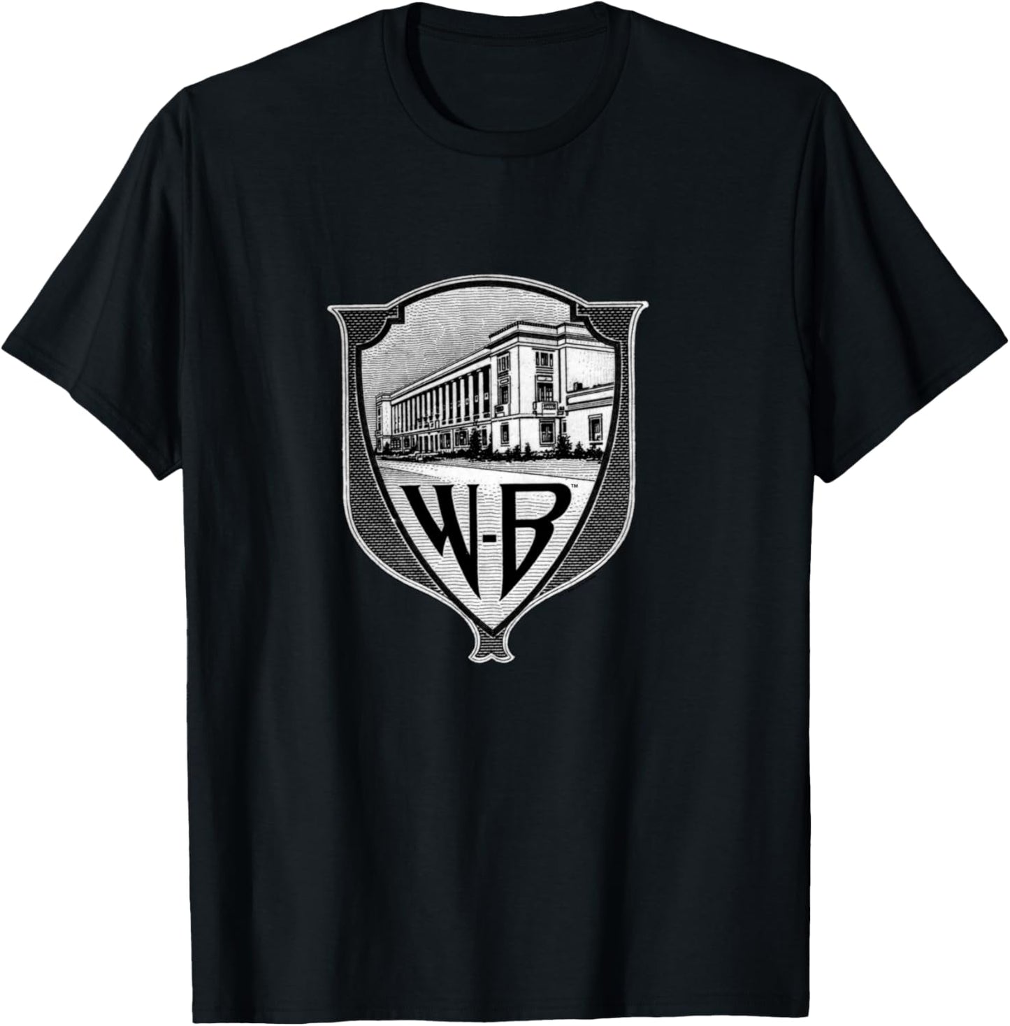 WB100 Vintage Warner Bros. Movie Studio Badge Logo T-Shirt - T-Shirt | Black