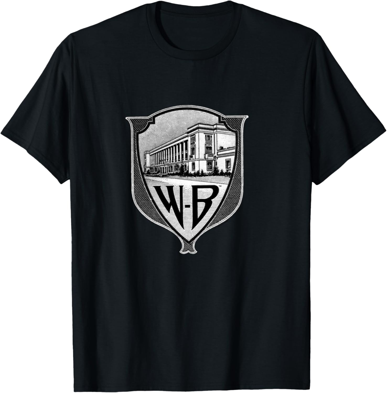 WB100 Vintage Warner Bros. Movie Studio Badge Logo T-Shirt - T-Shirt | Black