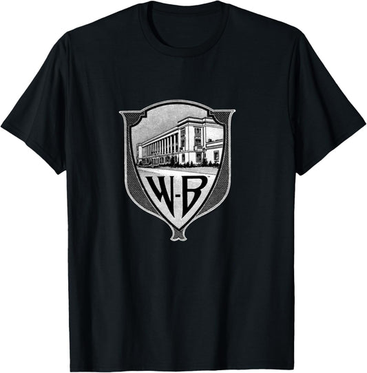 WB100 Vintage Warner Bros. Movie Studio Badge Logo T-Shirt - T-Shirt | Black