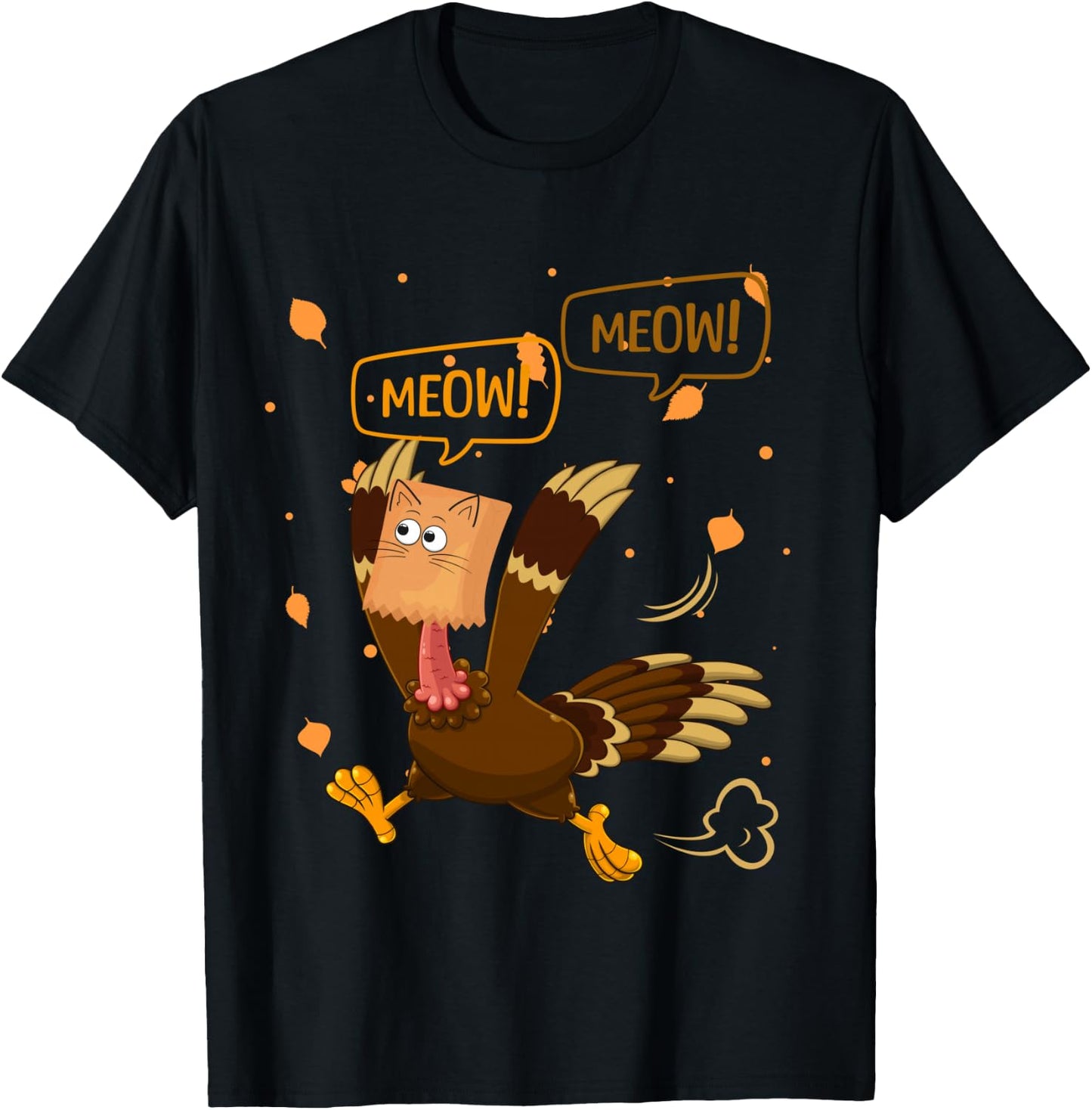Thanksgiving Turkey Cat Meow Funny Men Women Thanksgiving T-Shirt - T-Shirt | Black
