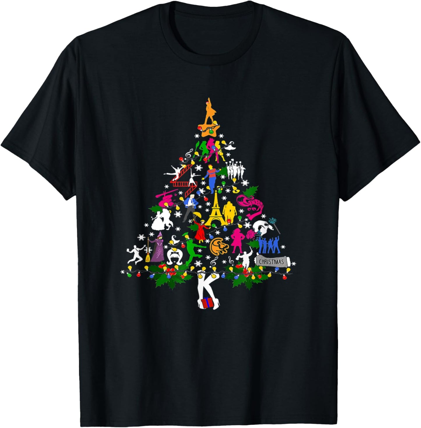 Broadway Musical Theatre Christmas Tree Funny Xmas T-Shirt - T-Shirt | Black