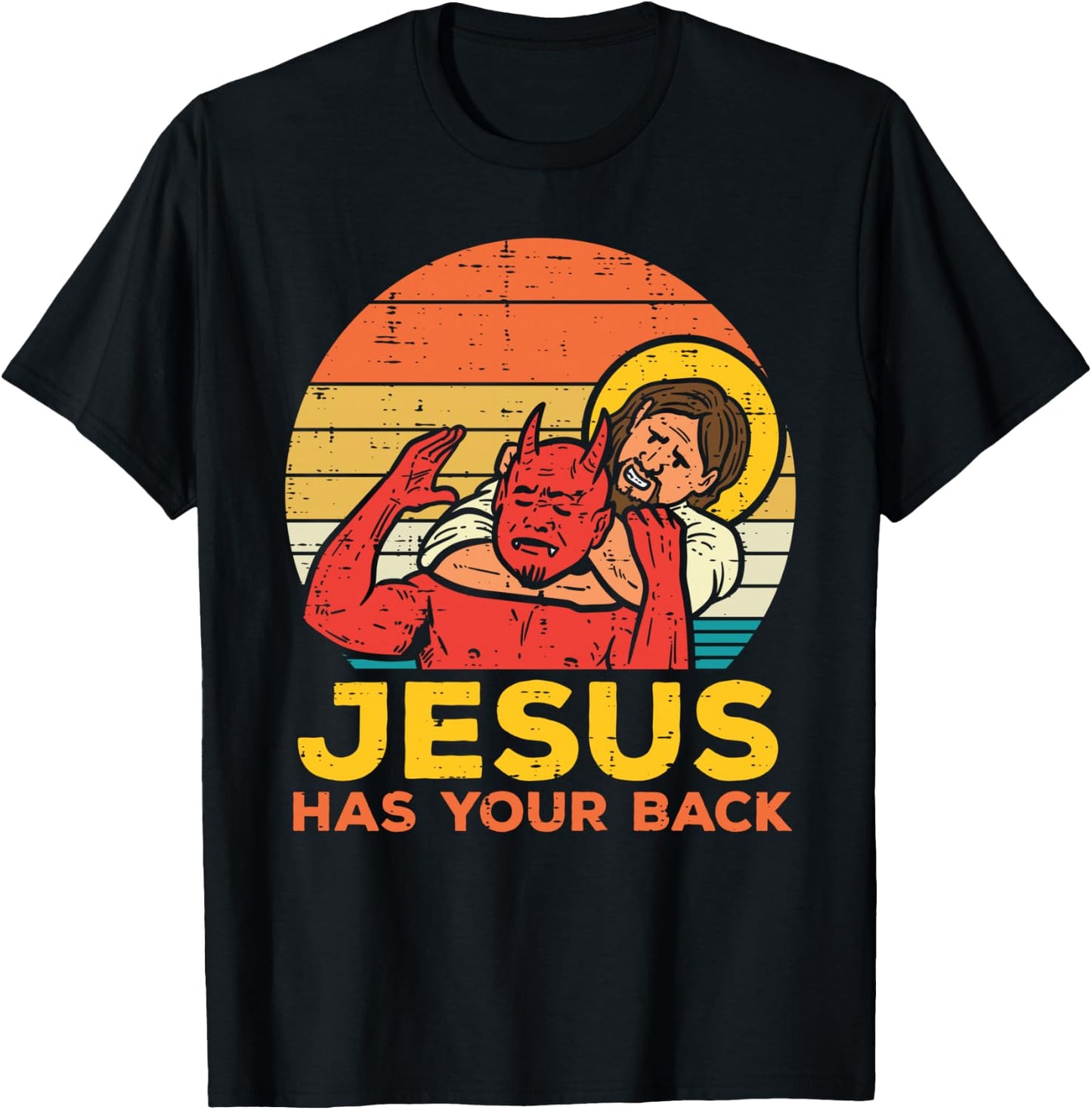 Jesus Has Your Back Jiu Jitsu Retro Christian Men Women Kids T-Shirt - T-Shirt | Black