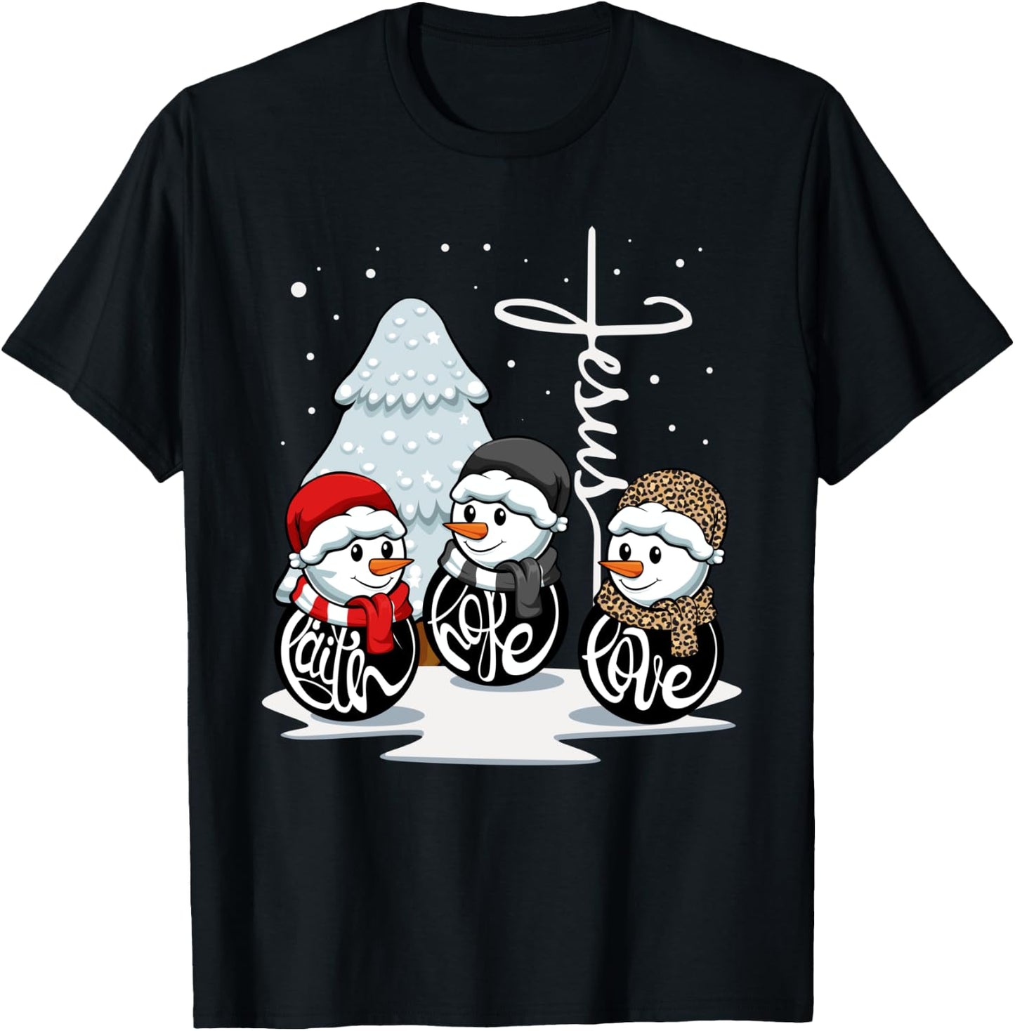 Faith Hope Love Jesus Christmas Pajama Snowman Christian T-Shirt - T-Shirt | Black