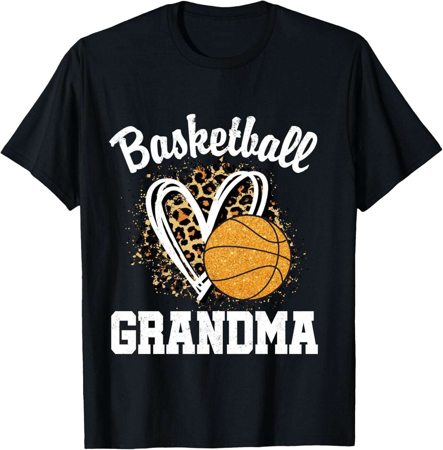 Basketball Grandma Leopard Heart T-Shirt - T-Shirt | Black