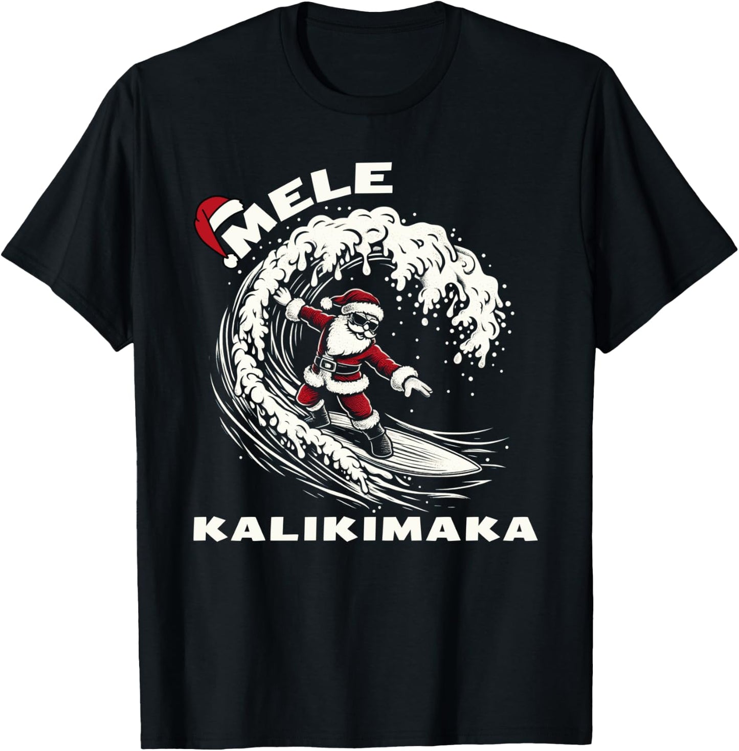 hawaiian christmas mele kalikimaka Santa Claus Surfing T-Shirt - T-Shirt | Black