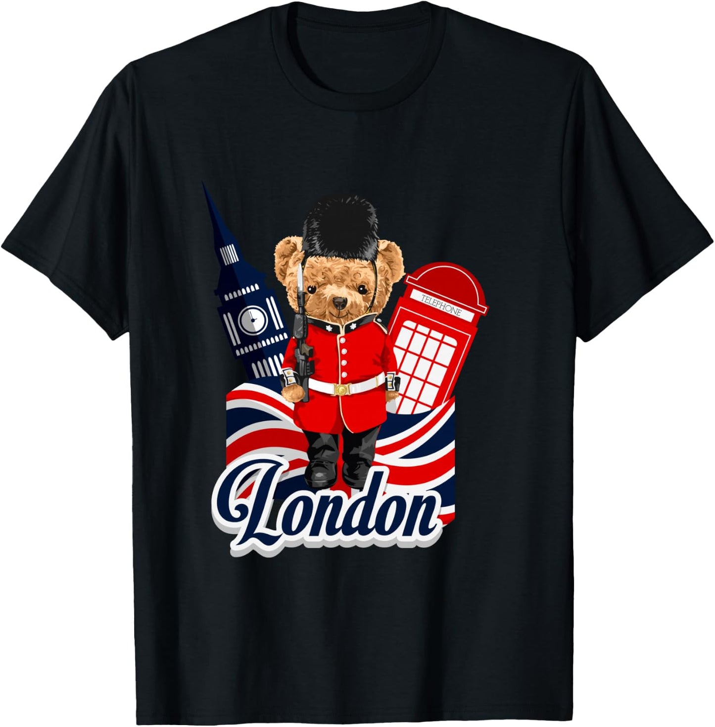 London Teddy Bear Queen Guard Illustration Graphic Anime T-Shirt - T-Shirt | Black