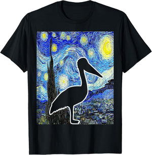Pelican Starry Night Pelican Lover Pelican Birdwatching T-Shirt - T-Shirt | Black