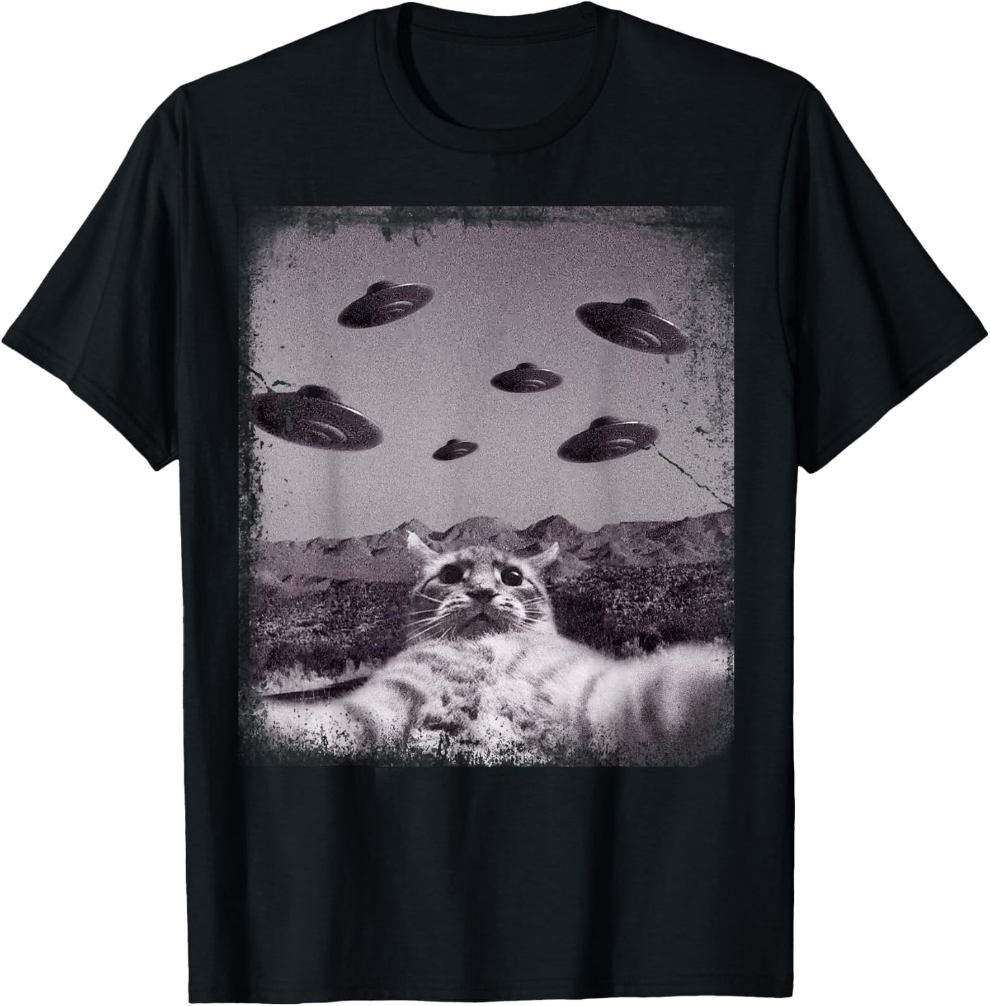 Alien UFO Cat Meme Women Kids T-Shirt - T-Shirt | Black