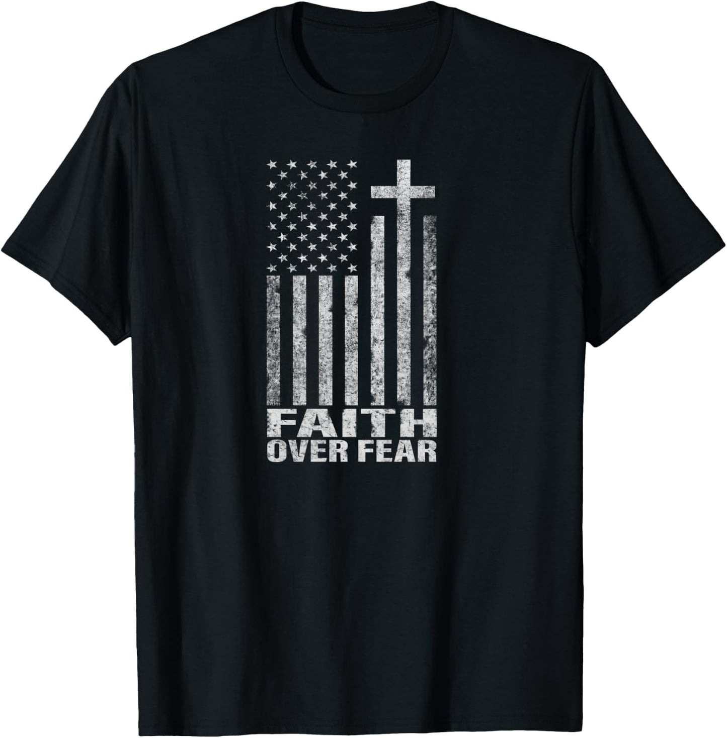 Faith Over Fear Cool Christian Flag Cross Women Kids T-Shirt - T-Shirt | Black