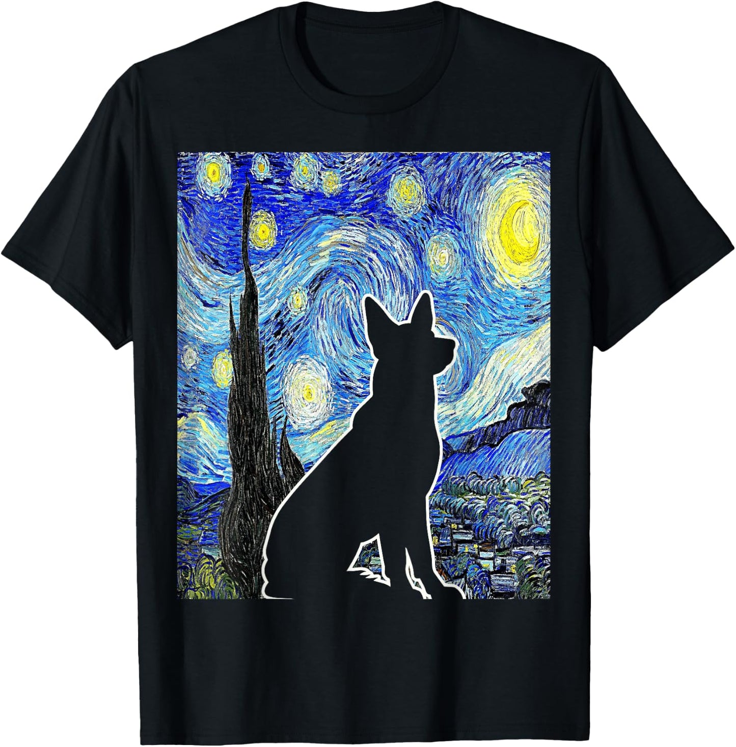 Dog Starry Night Van Gogh Funny Dog Lover T-Shirt - T-Shirt | Black