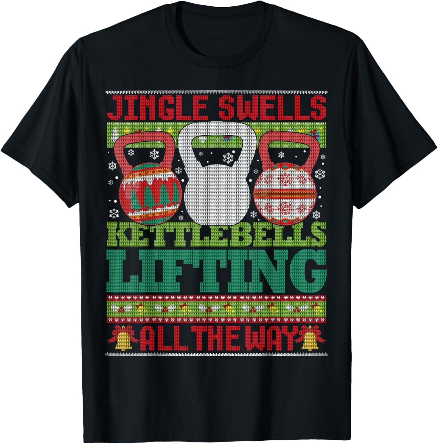 Ugly Christmas Gym Kettlebell Weightlifting Fitness Gift T-Shirt - T-Shirt | Black