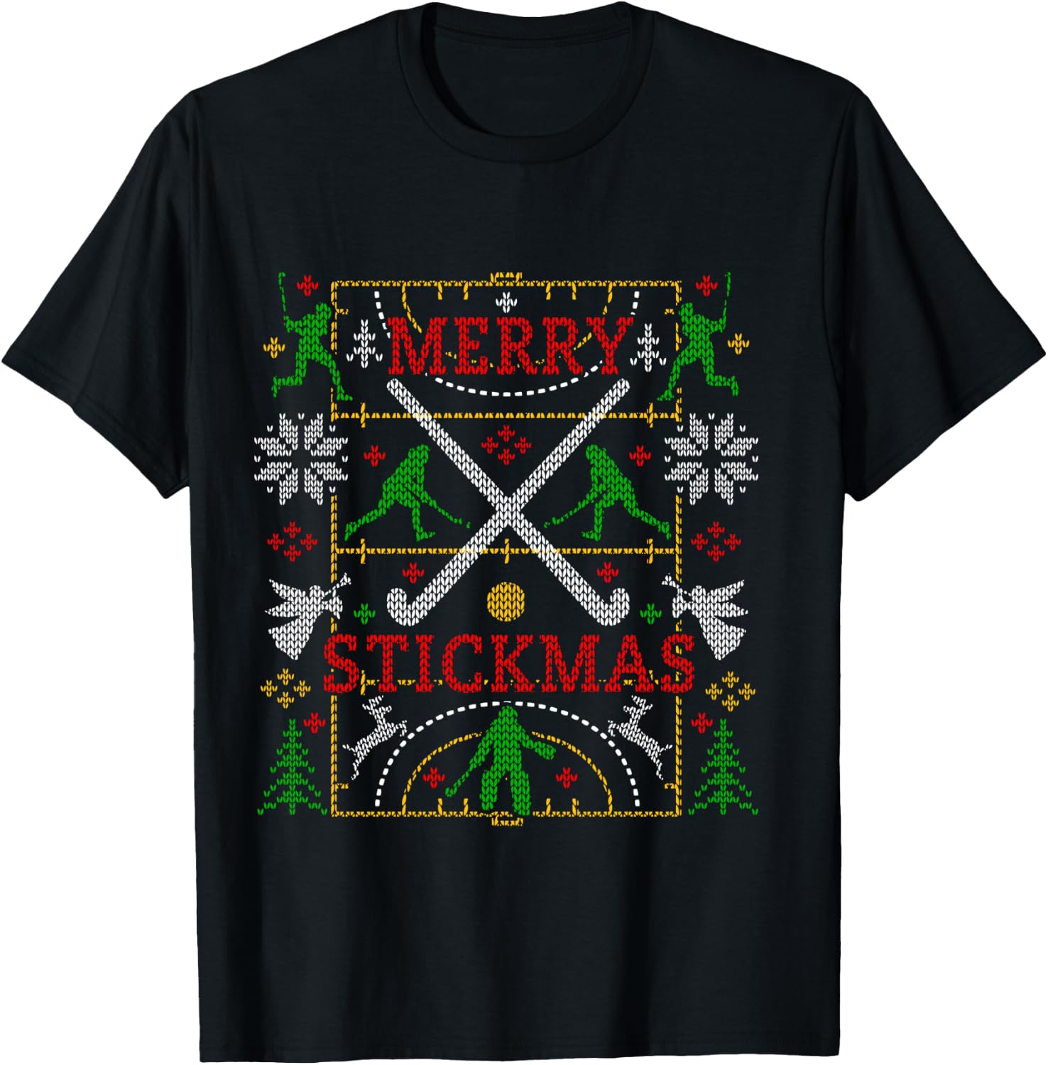 Funny Field Hockey Ugly Christmas Sweater Party Xmas Gifts T-Shirt - T-Shirt | Black