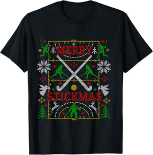 Funny Field Hockey Ugly Christmas Sweater Party Xmas Gifts T-Shirt - T-Shirt | Black
