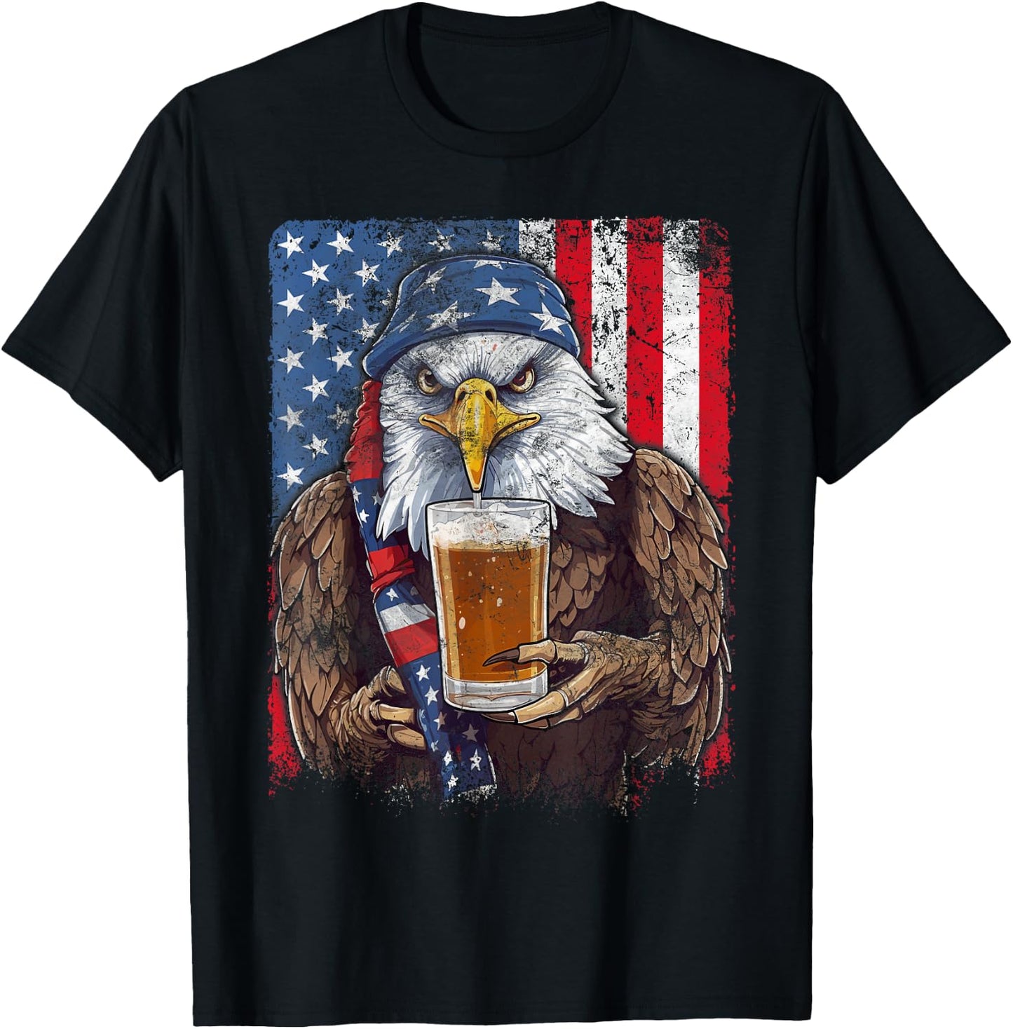 Eagle Beer Drinking USA Flag Patriotic Eagle 4th Of July Men T-Shirt - T-Shirt | Black