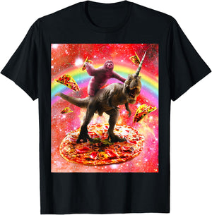 Unicorn dinosaur ride-on space sloth - Pizza e T-Shirt - T-Shirt | Black