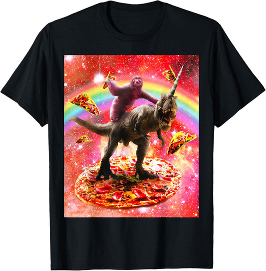 Unicorn dinosaur ride-on space sloth - Pizza e T-Shirt - T-Shirt | Black